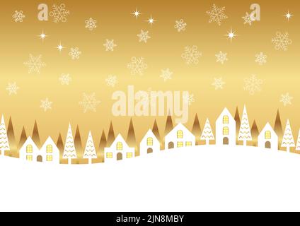 Seamless Vector Winter Townscape Illustration With Text Space. Horizontally Repeatable. Stock Vector
