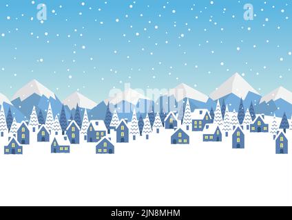 Seamless Vector Winter Townscape Illustration With Text Space. Horizontally Repeatable. Stock Vector