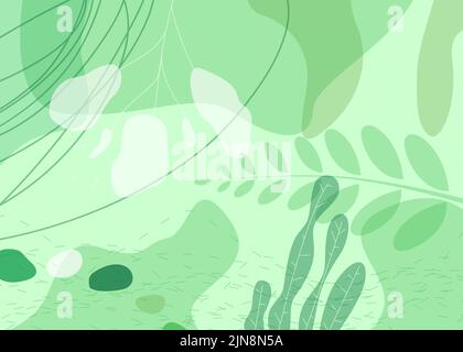 Abstract simple Organic background with Green Minimal natural line arts. Social media post, poster, magazine, business card, book cover, presentation Stock Vector