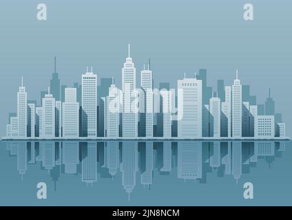 Waterfront Cityscape Vector Illustration With Skyscrapers And Text Space. Stock Vector