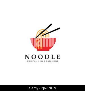 A collection of noodle logo inspiration. Chinese food and bowl design template. Retro Concept Illustration Stock Vector