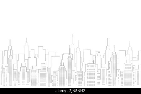 Seamless Cityscape Flat Drawing With Skyscrapers, Vector Illustration. Horizontally Repeatable. Stock Vector