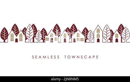 Seamless Townscape Drawing With Text Space Isolated On A White Background. Vector Illustration. Horizontally Repeatable. Stock Vector