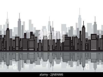 Seamless Black And White Cityscape With Skyscrapers. Vector Illustration. Horizontally Repeatable. Stock Vector