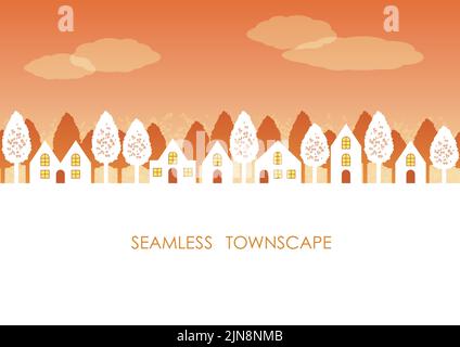 Seamless Townscape Drawing With Text Space Isolated On A White Background. Vector Illustration. Horizontally Repeatable. Stock Vector