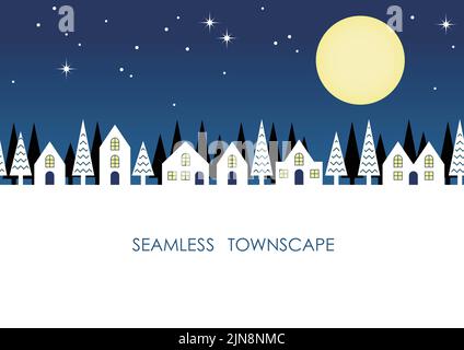 Seamless Townscape With Text Space Isolated On A White Background. Vector Illustration. Horizontally Repeatable. Stock Vector