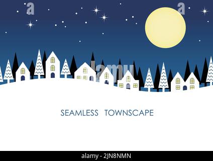 Seamless Townscape With Text Space Isolated On A White Background. Vector Illustration. Horizontally Repeatable. Stock Vector