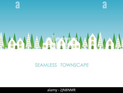 Seamless Townscape With Text Space Isolated On A White Background. Vector Illustration. Horizontally Repeatable. Stock Vector