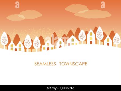 Seamless Townscape With Text Space Isolated On A White Background. Vector Illustration. Horizontally Repeatable. Stock Vector