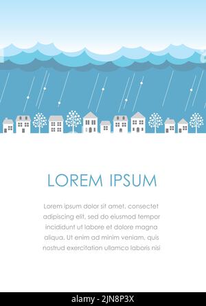 Townscape In The Rain Vector Illustration With Text Space. Stock Vector