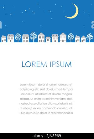 Townscape At Night With The Crescent Moon. Vector Illustration With Text Space. Stock Vector