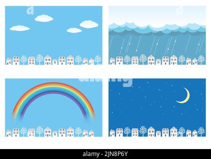 Vector Townscape Illustration Set Isolated On A White Background. Stock Vector