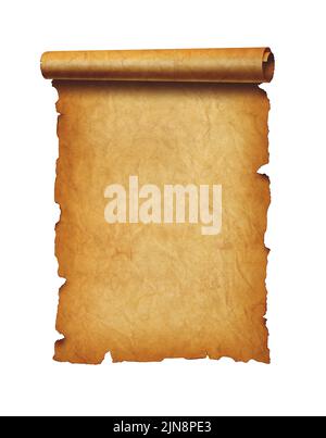 Old mediaeval paper sheet. Parchment scroll isolated on white background Stock Photo