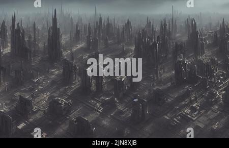 Brutal city of an alien civilization. Entire surface of the planet is ...