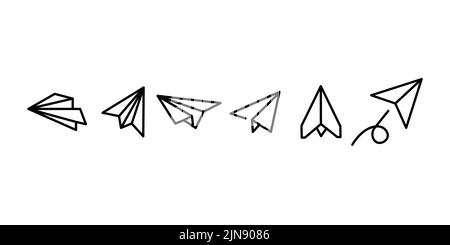 Set of fold paper airplane inculde side and front view, outline editable stroke Stock Vector