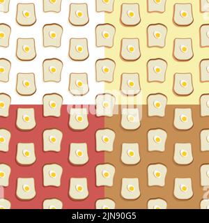 Set of geometric seamless patterns with piece of bread and boiled egg. Ornament for decoration and printing on fabric. Design element. Vector Stock Vector