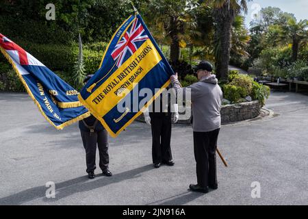 The standard flag of rthe Royal British Legion Penryn Branch at the annual Military Day event at Trebah Garden in Cornwall in the UK. Stock Photo