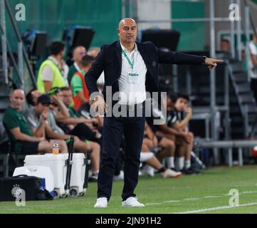 BUDAPEST, HUNGARY - AUGUST 9: Gara Garayev of Qarabag FK fouls Aissa  Laidouni of Ferencvarosi TC during the UEFA Champions League Qualifying  Round match between Ferencvarosi TC and Qarabag FK at Ferencvaros