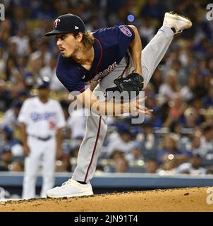 Los Angeles, United States. 10th Aug, 2022. Minnesota Twins starting pitcher Joe Ryan delivers against the Los Angeles Dodgers during the third inning at Dodger Stadium on Tuesday, August 9, 2022. The Dodgers defeated the Twins 10-3 for their ninth consecutive win. Photo by Jim Ruymen/UPI Credit: UPI/Alamy Live News Stock Photo