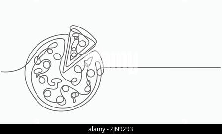 Continuous One Line Pizza and Slice italian fast food cafe. Vector illustration Stock Vector