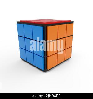 Rubik Cube 3D Render on a transparent background. Stock Photo