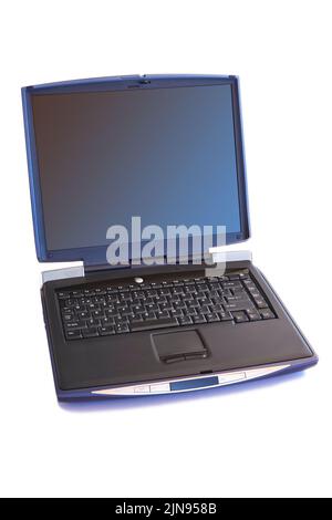 Old school laptop isolated on white. Electronic device. Digital technology Stock Photo