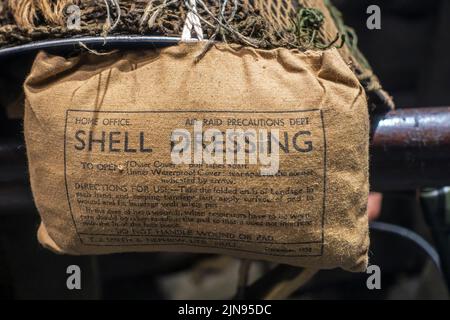 1938 British WW2 Smith & Nephew bandage called Shell Dressing by the Home Office Air Raid Precautions Department used during World War Two Stock Photo