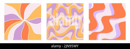 Retro 70s Wavy Abstract background covers set Stock Vector