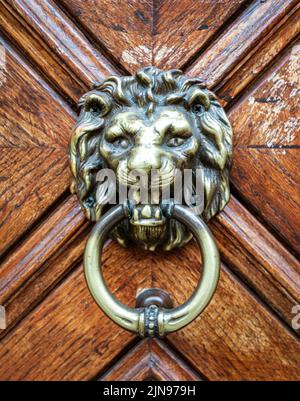 Montenegro - May 7, 2022 - Door knocker shaped as a lion. Stock Photo