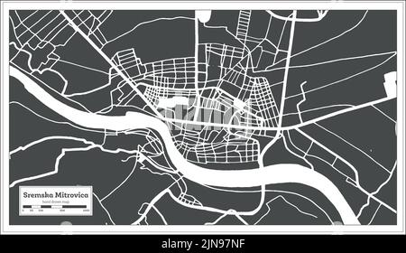 Sremska Mitrovica Serbia City Map in Black and White Color in Retro Style. Outline Map. Vector Illustration. Stock Vector