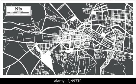 Nis Serbia City Map in Black and White Color in Retro Style. Outline Map. Vector Illustration. Stock Vector
