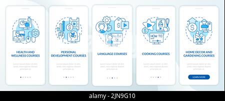 Online tutorials ideas blue onboarding mobile app screen Stock Vector