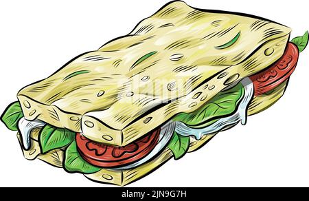 stuffed focaccia isolated on white. vector illustration Stock Vector