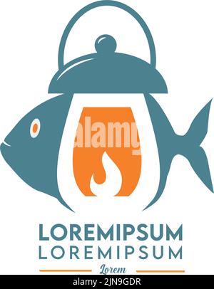Seafood fish icon logo with lantern. vector Stock Vector