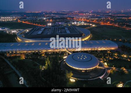 NANJING, CHINA - AUGUST 10, 2022 - An aerial photo shows a TSMC plant in Nanjing, Jiangsu Province, China, Aug 10, 2022. TSMC's July sales totaled NT Stock Photo