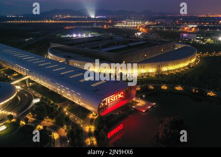 NANJING, CHINA - AUGUST 10, 2022 - An aerial photo shows a TSMC plant in Nanjing, Jiangsu Province, China, Aug 10, 2022. TSMC's July sales totaled NT Stock Photo