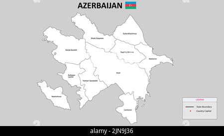 Azerbaijan Map. State and district map of Azerbaijan. Administrative map of Azerbaijan with district and capital in white color. Stock Vector