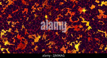 Seamless texture of volcanic lava with molten stones pattern. Hot magma surface top view. Broken ground with liquid fire. Abstract vector background. Stock Vector