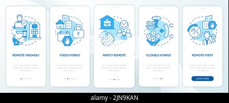 Hybrid work models blue onboarding mobile app screen Stock Vector