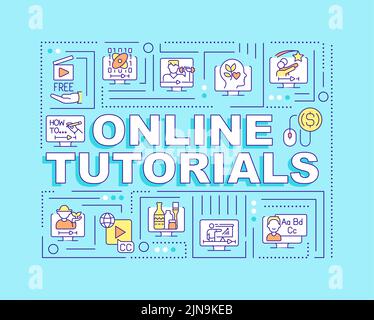 Online tutorials word concepts turquoise banner Stock Vector