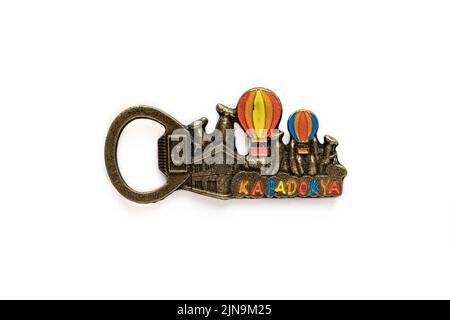 Colorful souvenir fridge magnet from Cappadocia Turkey isolated on white background. Stock Photo