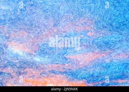 Abstract painted sunrise image with stylized brush strokes.  using swirling brushstroke impressionistic style of Van Gogh. Background with copy space. Stock Vector