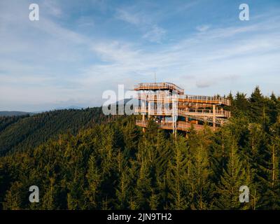 A mountain watchtower Stezka Valaska in Beskydy natural preserve in the Czech Republic Stock Photo