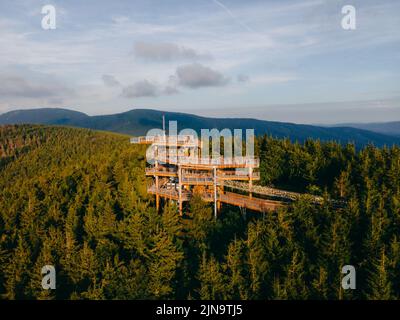 A mountain watchtower Stezka Valaska in Beskydy natural preserve in the Czech Republic Stock Photo