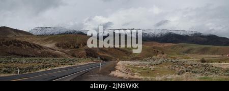 Desert highway in scenic Eastern Oregon.  Stock Photo