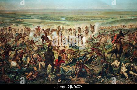 Custer's Last Stand at the Battle of the Little Bighorn, June 25, 1876.  General George Armstrong Custer, 1839 - 1876.  The battle was the most important in the Great Sioux War of 1876.  After a painting by F. Otto Becker, 1854 - 1945 published in 1896 Stock Photo