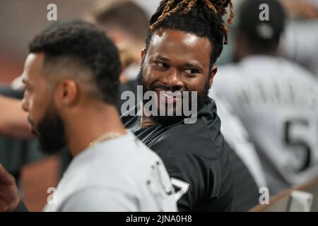 AUG 09, 2022: Chicago White Sox starting pitcher Johnny Cueto (47) returns to the K where he helped the Royals win the 2015 WS at Kauffman Stadium Kansas City, Missouri. The White Sox beat the Kansas City Royals 3-2 in game two of a double header Jon Robichaud/CSM. Stock Photo