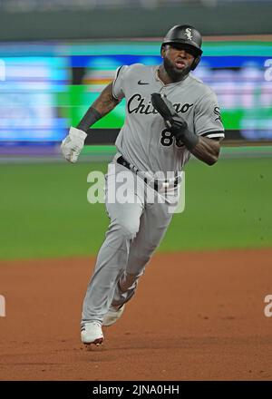 Chicago White Sox center fielder Trayce Thompson catches a fly ball for ...