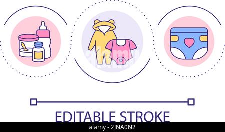 Purchasing baby essentials loop concept icon Stock Vector