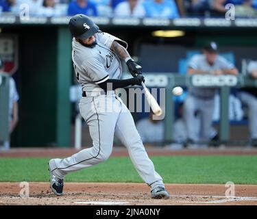 AUG 09, 2022: Chicago White Sox second baseman Lenyn Sosa (50) hits his first major league home run at Kauffman Stadium Kansas City, Missouri. The White Sox beat the Kansas City Royals 3-2 in game two of a double header Jon Robichaud/CSM. Stock Photo